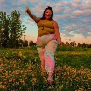 Multicolor Pastel Tie Dye Comfy Cotton-blend Lounge Pants w Elastic Waist XXL